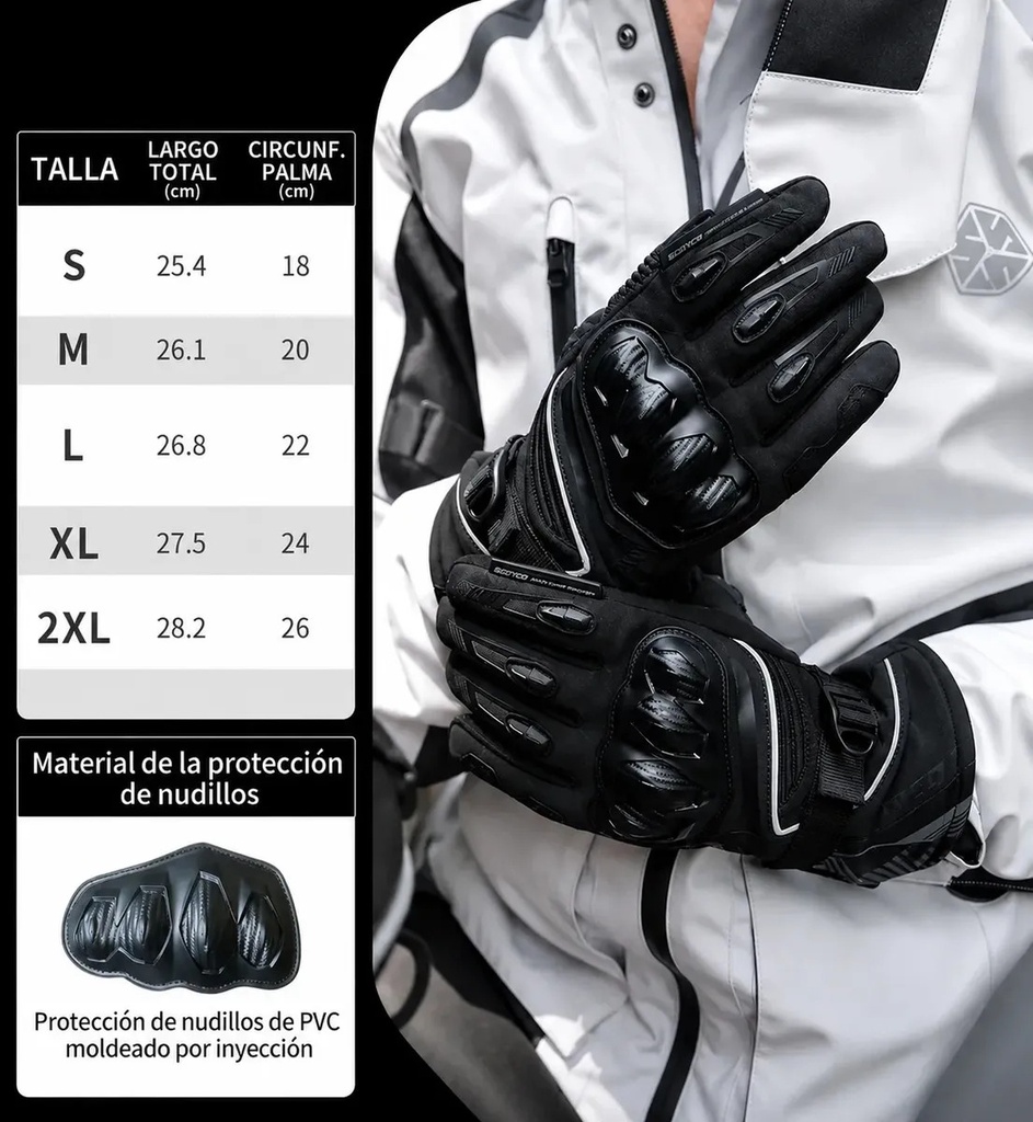 Guantes Moto Invierno Scoyco Mc164 Protecciónes Impermeable Negro L