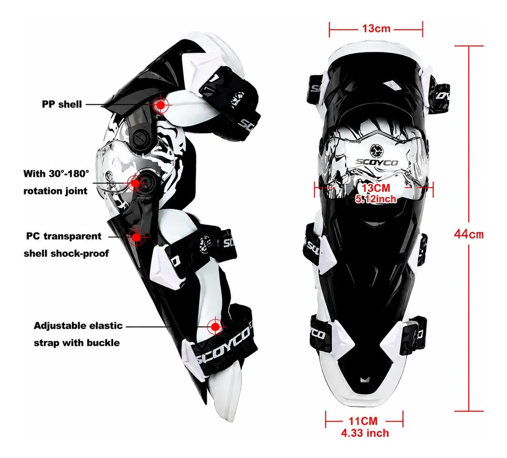 Rodilleras Articuladas Moto Cross Enduro Scoyco K12 Rpm Blanco Único
