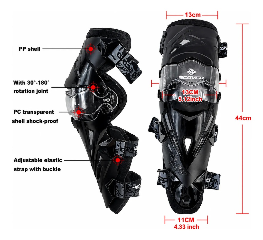 Rodilleras Articuladas Moto Cross Enduro Scoyco K12 Rpm Negro Único