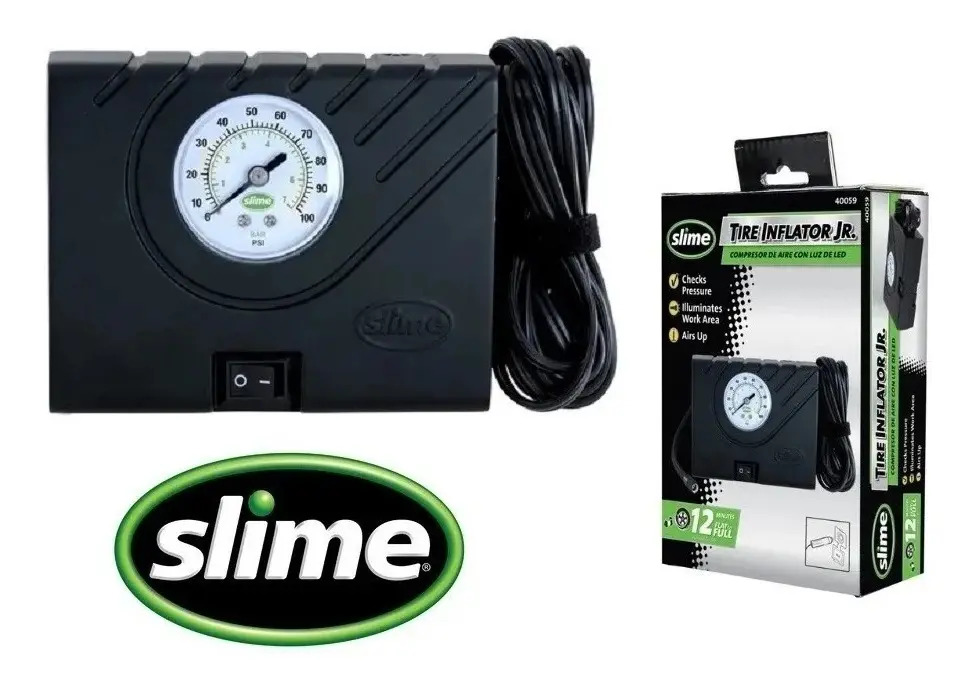 Inflador Compresor Portatil Slime Auto Moto Bici Cuatri 12 V Negro 12v Monofásica
