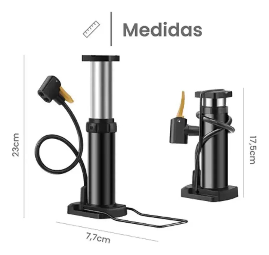 Inflador De Pie Qkl Con Accesorios Bicicleta Auto  Negro