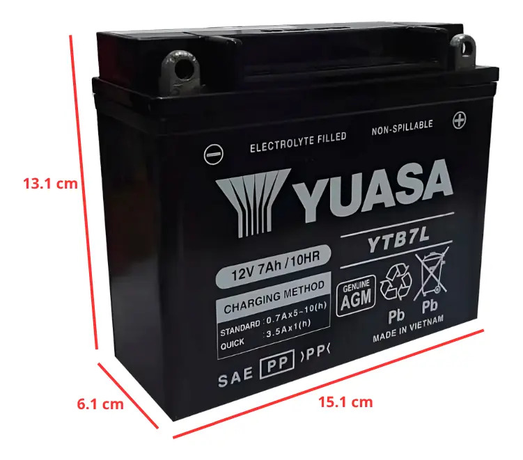 Batería Moto Yuasa Gel Ytb7l Yb7bl-a 12n7a-3a 12v 7a Rpm