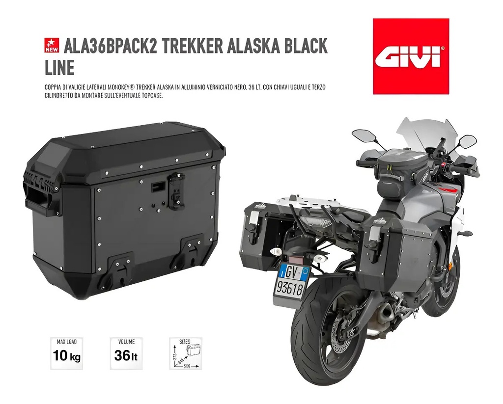Baul Lateral Givi Trekker Alaska 36lt Aluminio Negro Monokey Negro