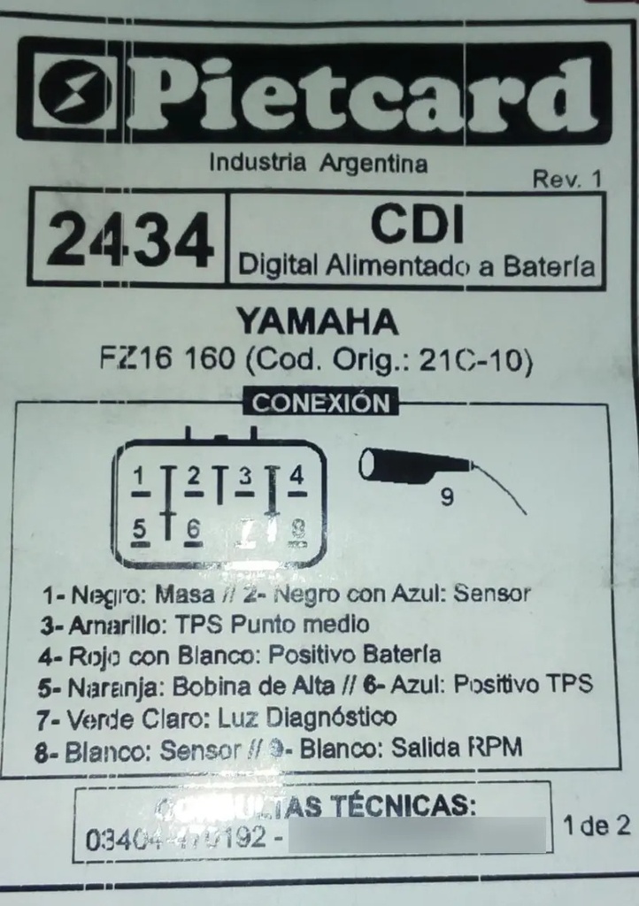 Pietcard Cdi 2434 Con Corte Yamaha Fz 16 2012 En Adelante