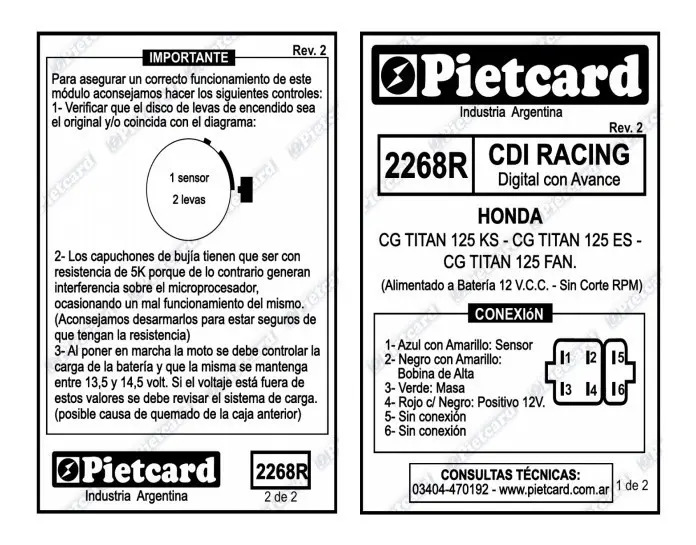 Cdi Pietcard Sin Corte Honda Cg Titan 125 Fan Ks Es 2268r 