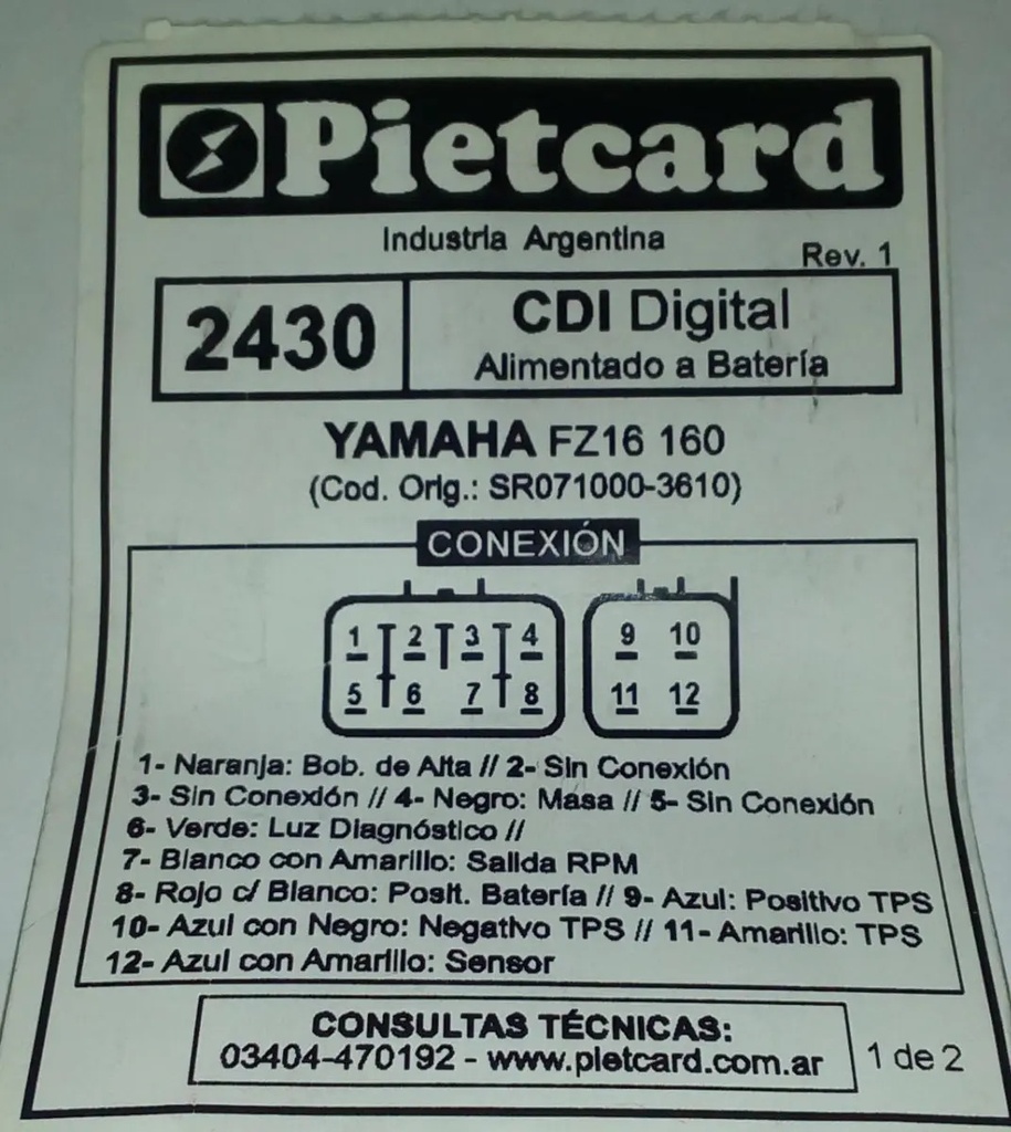 Pietcard Cdi  Potenciado 2430 Yamaha Fz 16 Hasta 2011
