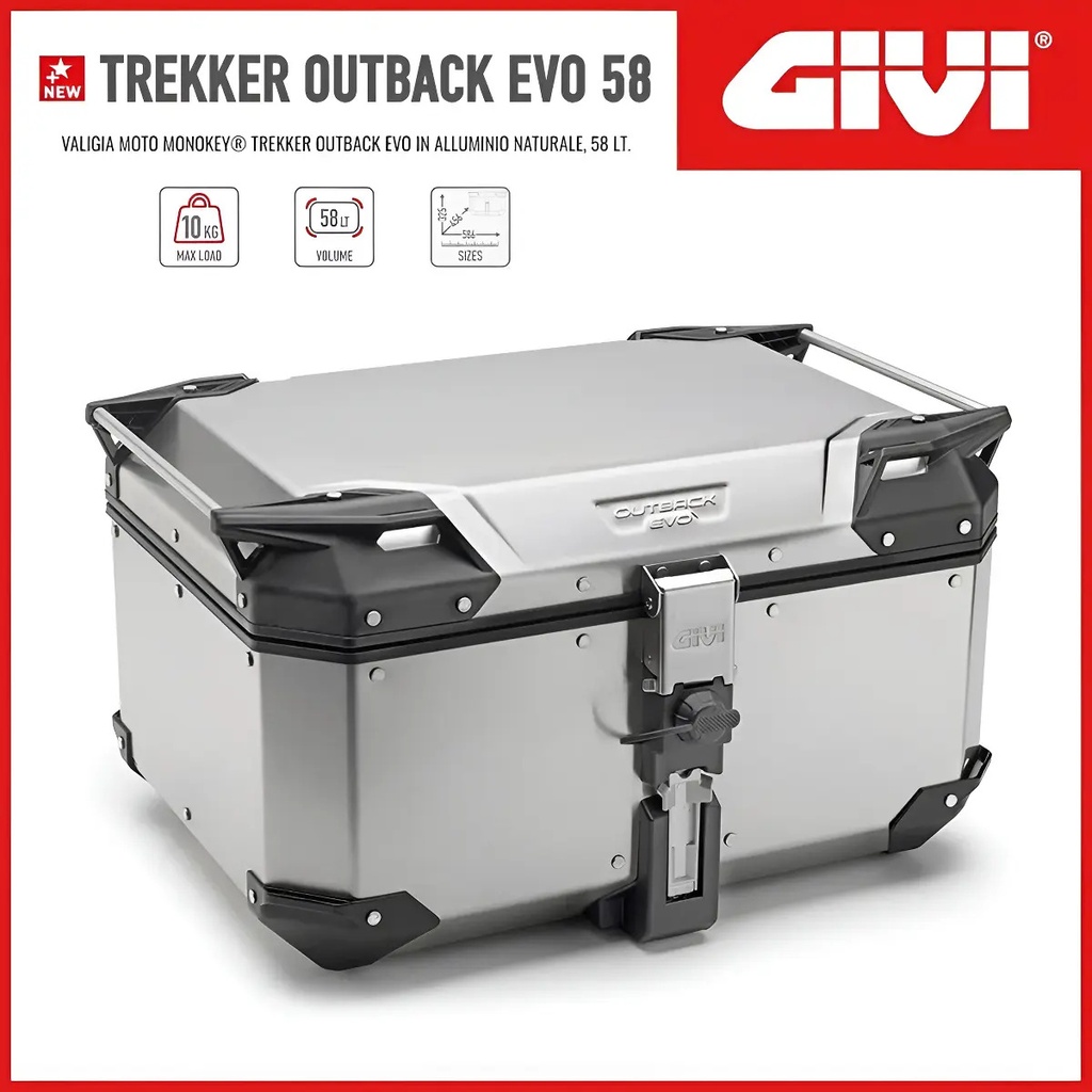 Baul Moto Givi Obke58a Trk Evo Outback 58l 2 Cascos Rpm Aluminio Gris