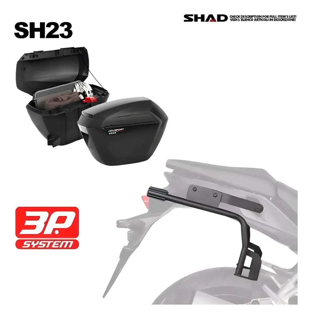 Juego Baúles Laterales Moto Shad Agvsport Sh23 23 Lts Rpm Negro