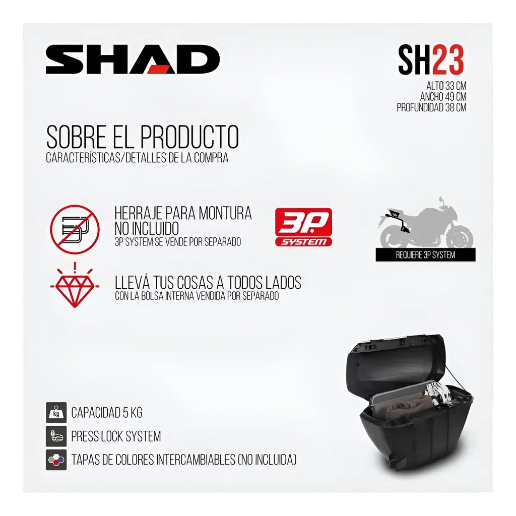 Juego Baúles Laterales Moto Shad Agvsport Sh23 23 Lts Rpm Negro