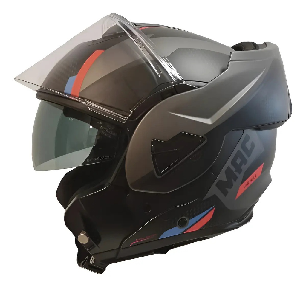 Casco Moto Rebatible Mac Ff628 Eclipse Doble Visor Rpm Negro/plateado Vartell Mate M