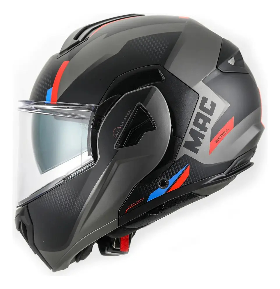 Casco Moto Rebatible Mac Ff628 Eclipse Doble Visor Rpm Negro/plateado Vartell Mate M
