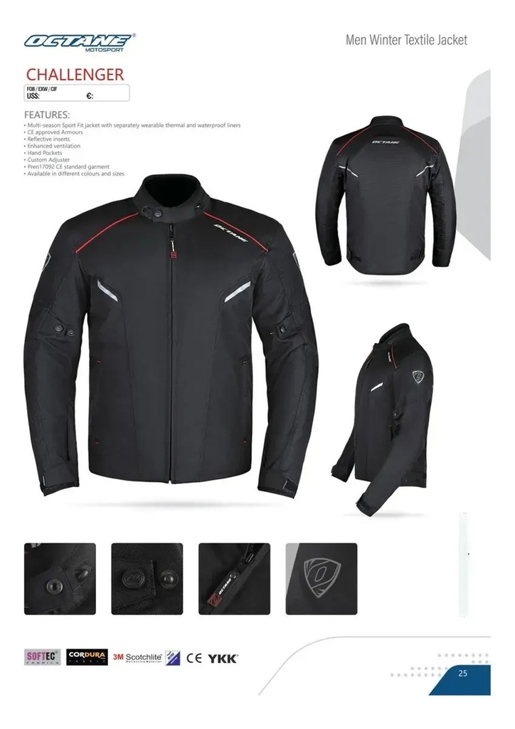 Campera Octane Challenger Protecciones Rpm Negro Lisa Xl