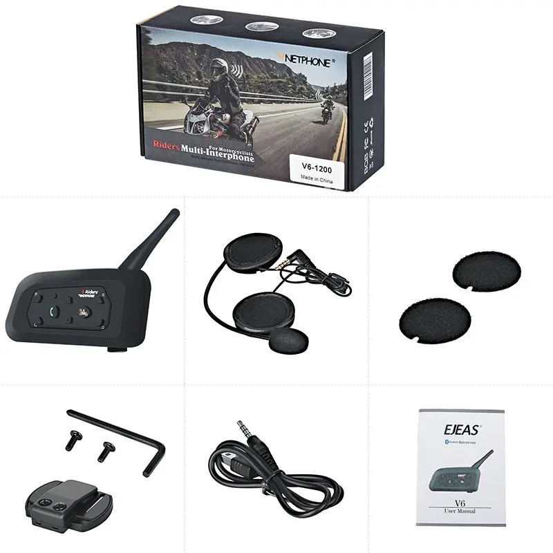Intercomunicador Bluetooth Casco Moto V6 1200 Ejeas