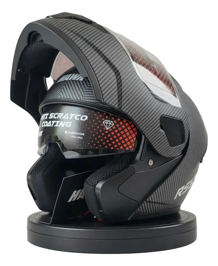Casco Rebatible Moto Hawk Rs5x Doble Visor Rpm Negro Carbon Look Mate L