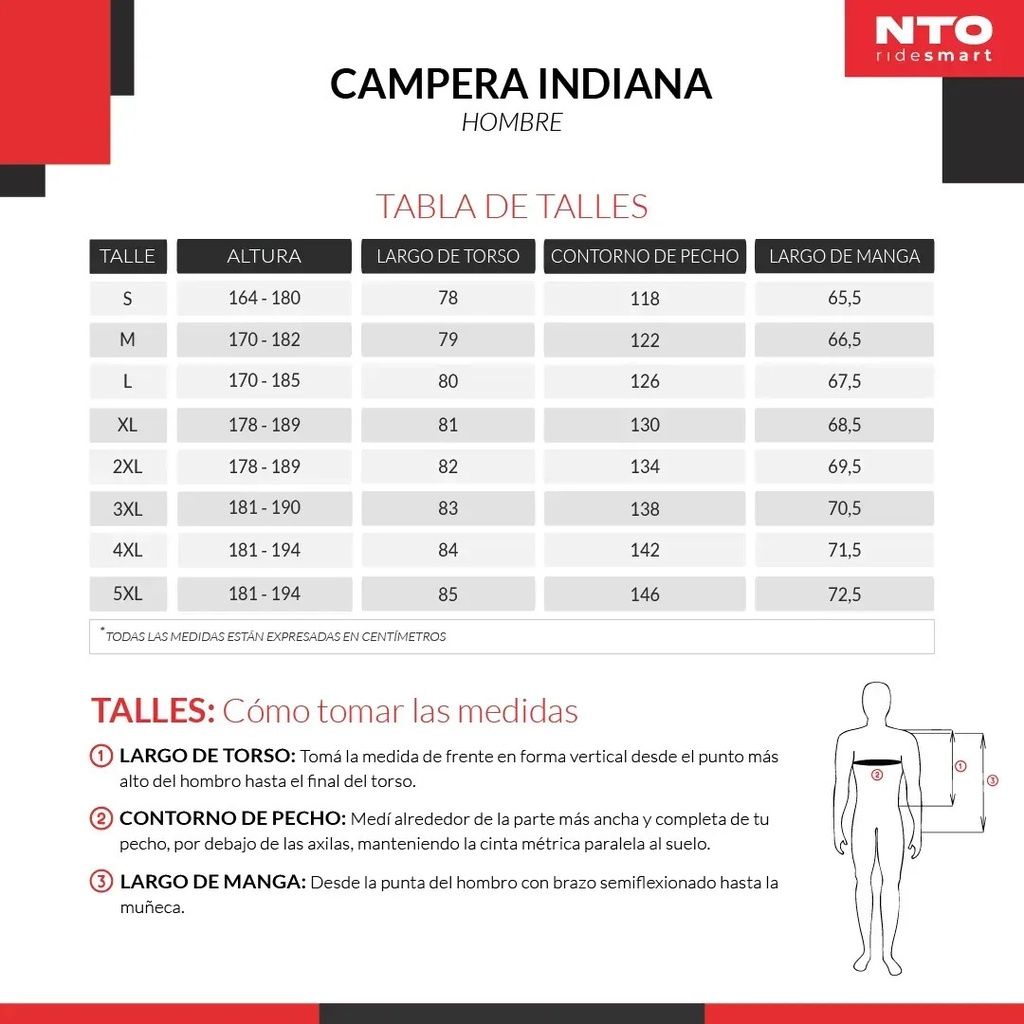 Campera Moto Hombre Nto Indiana Touring Con Protecciones Rpm Negro/rojo Cordura M