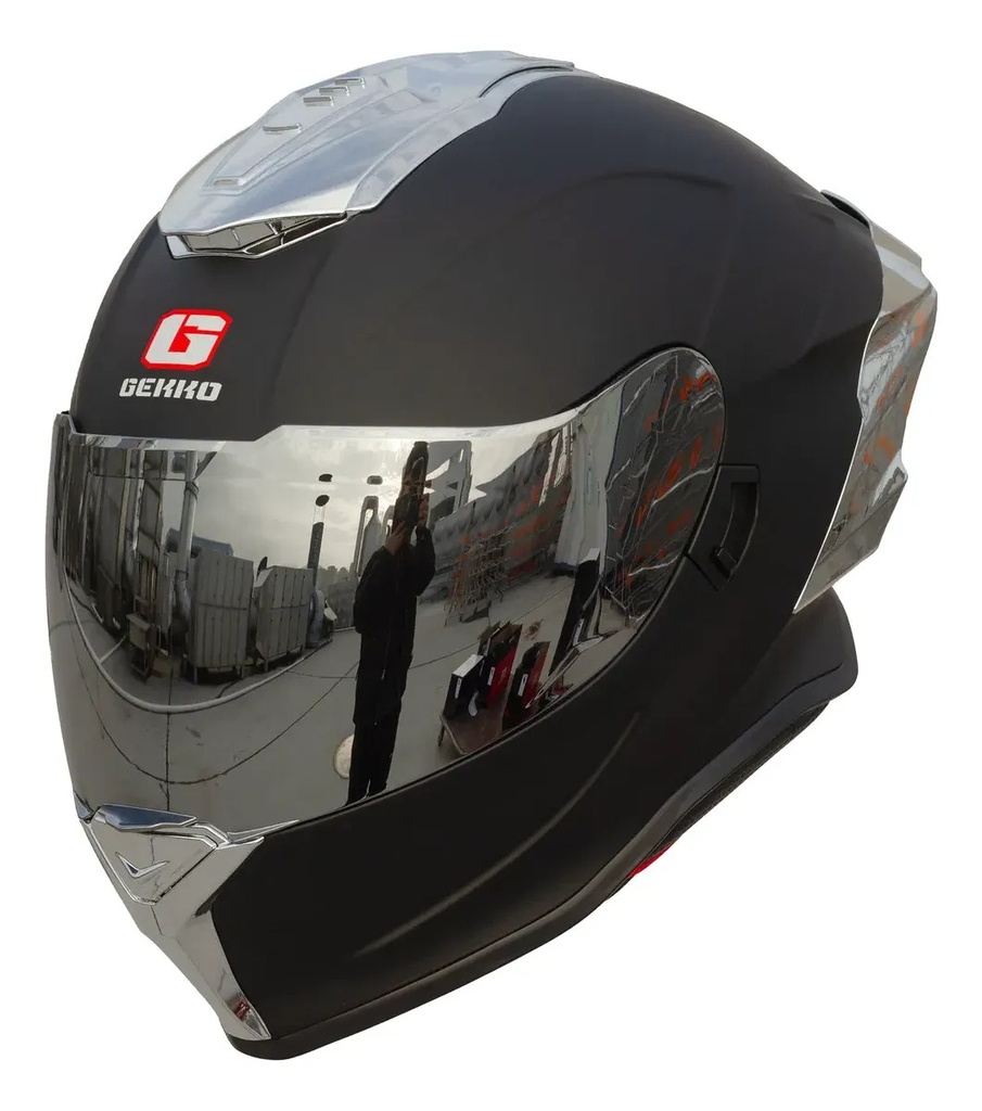 Casco Integral Gekko Spektor Doble Visor + Visor De Regalo Negro/plateado Matt Black Silver Mate Xl