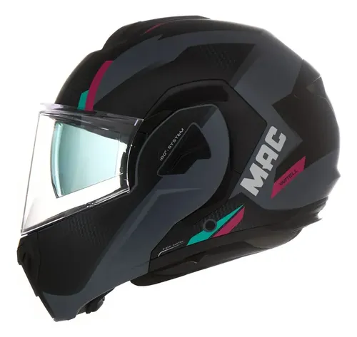 Casco Moto Rebatible Mac Ff628 Eclipse Doble Visor Rpm Negro/gris/rosa Vartell Mate M