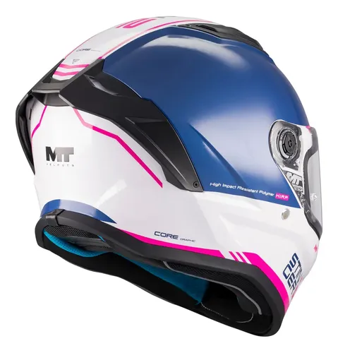Casco Moto Integral Mt Stinger 2 Con Spoiler Rpm Blanco/azul/rosa Core A8 Brillante M