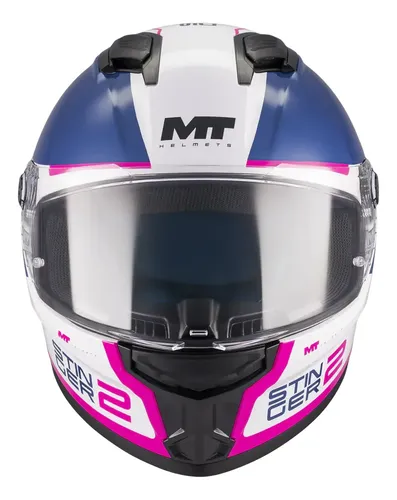 Casco Moto Integral Mt Stinger 2 Con Spoiler Rpm Blanco/azul/rosa Core A8 Brillante S