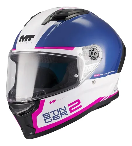 Casco Moto Integral Mt Stinger 2 Con Spoiler Rpm Blanco/azul/rosa Core A8 Brillante Xs