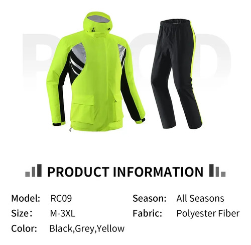 Traje De Lluvia Moto Scoyco Rc09 Reflectante Impermeable Rpm Negro/amarillo M