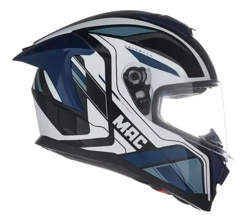 Casco Moto Integral Mac Ff956 Ozono + Visor Oscuro Rpm Blanco/negro/azul Vendetta Brillante S