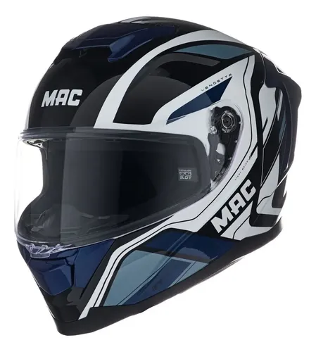 Casco Moto Integral Mac Ff956 Ozono + Visor Oscuro Rpm Blanco/negro/azul Vendetta Brillante L