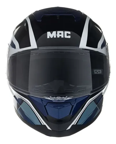 Casco Moto Integral Mac Ff956 Ozono + Visor Oscuro Rpm Blanco/negro/azul Vendetta Brillante L