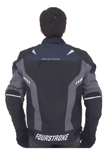 Campera Moto Warrior Waterproof Jacket 4t Fourstroke Rpm Negro Y Azul V2 Xxxxl