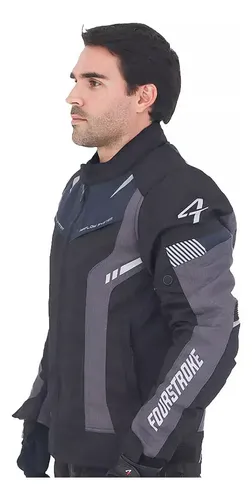Campera Moto Warrior Waterproof Jacket 4t Fourstroke Rpm Negro Y Azul V2 Xxxxl