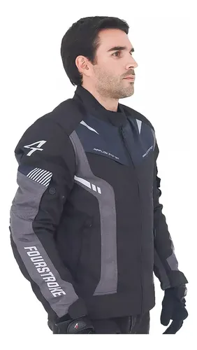 Campera Moto Warrior Waterproof Jacket 4t Fourstroke Rpm Negro Y Azul V2 M