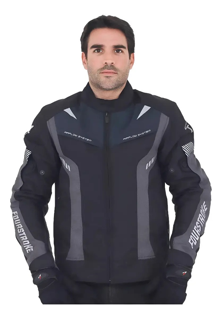 Campera Moto Warrior Waterproof Jacket 4t Fourstroke Rpm Negro Y Azul V2 Xxxxl
