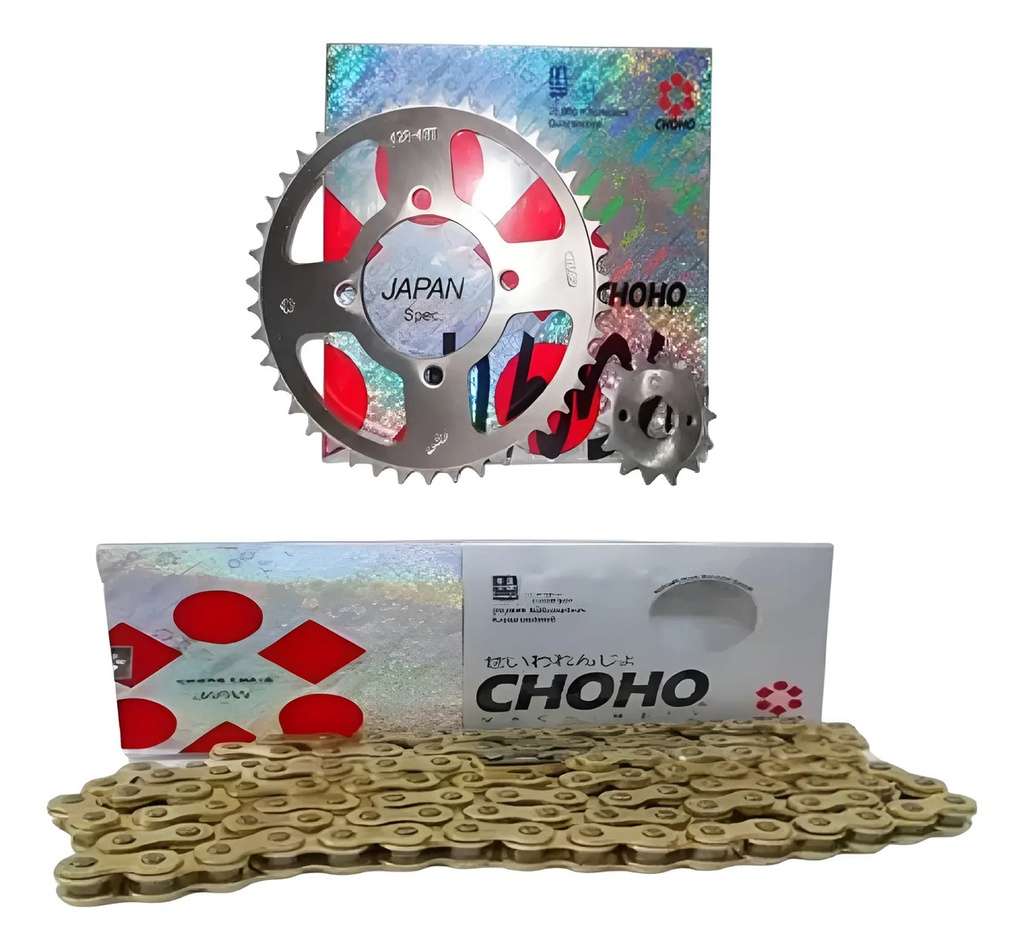 [HK038-HH17] Transmision Choho Honda Storm 125 Piñon Corona Y Cadena Reforzada Dorado