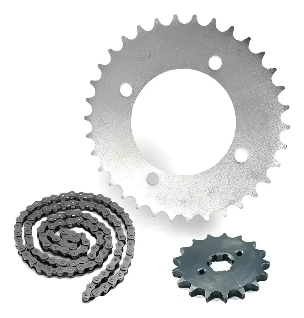 Piñon Y Corona Transmision New Wave 110 Con Cadena Riffel Gris