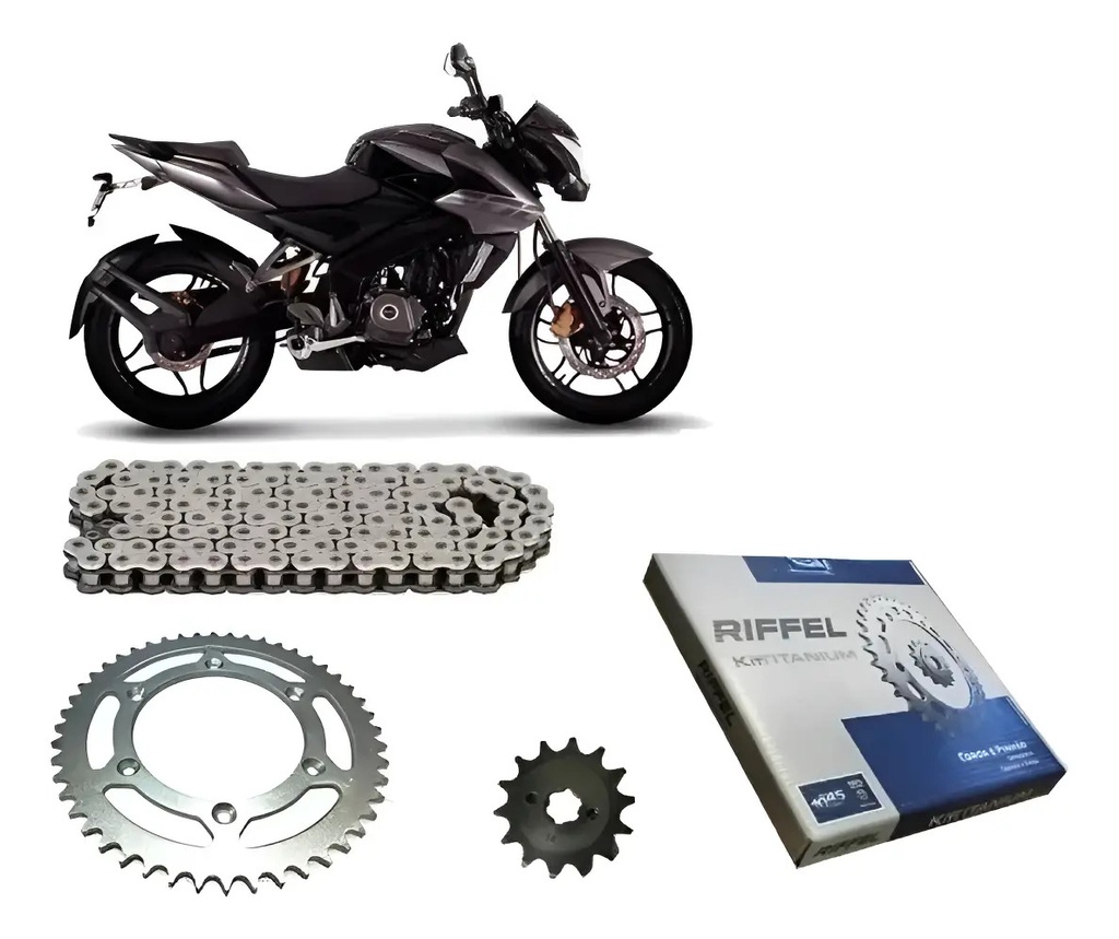 Transmision  Riffel Bajaj Rouser Ns 200 Piñon Corona Cadena Gris