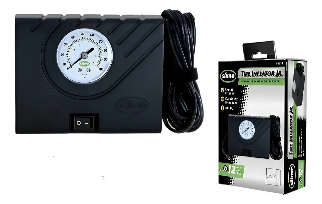 Inflador Compresor Portatil Slime Auto Moto Bici Cuatri 12 V Negro 12v Monofásica