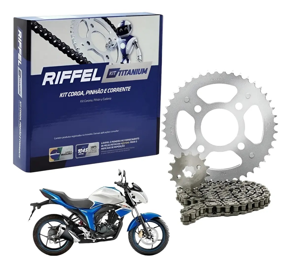 Transmision Riffel Suzuki Gixxer 150 Piñon Corona Y Cadena Gris