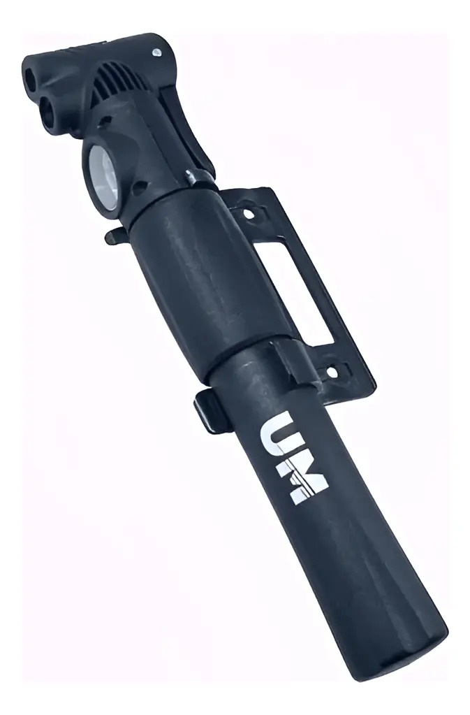 Inflador Mini Bicicleta Doble Valvula Plástico Con Medidor  Negro