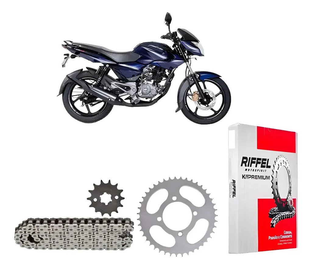 [70958] Kit Transmision Riffel Bajaj Rouser 135 Piñon Corona Cadena Gris