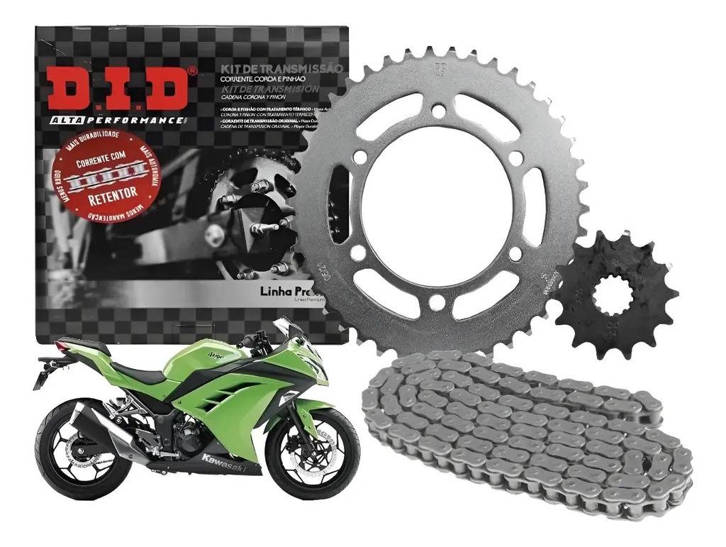 Transmision Did Kawasaki Ninja 300 Piñon Corona Cadena Oring Gris