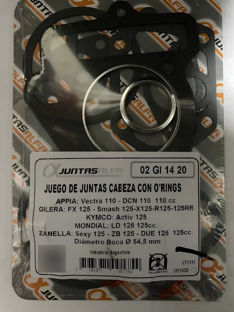 Juntas Cabeza Cilindro Gilera Fx 125 Smash 125  C/oring 