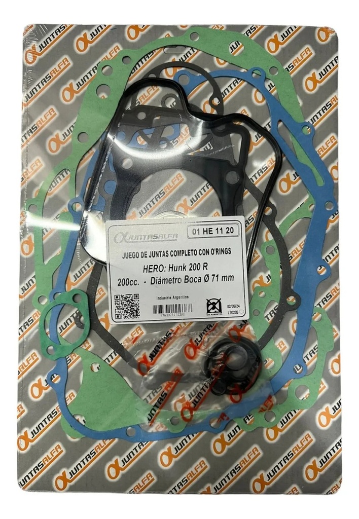 Juego de Juntas de Motor con O-Rings Alfa 01HE1120 D. 71 mm Hero Hunk 200R