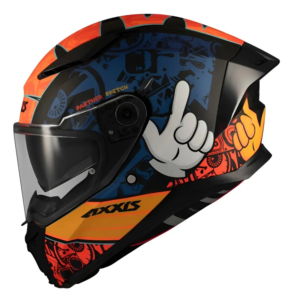 Casco Integral Axxis Panther Sketch B4 Brillante Doble Visor Negro/Naranja XL