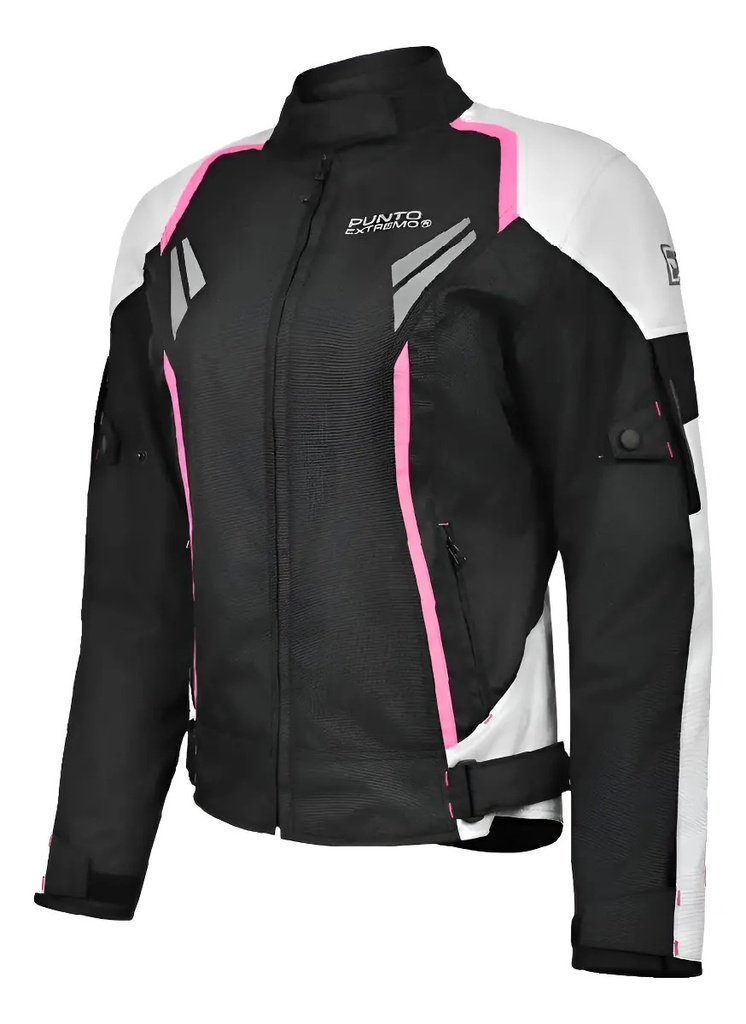 Campera Moto Punto Extremo Pk-02 Con Protecciones Rpm Rosa Blanco Cordura Xl