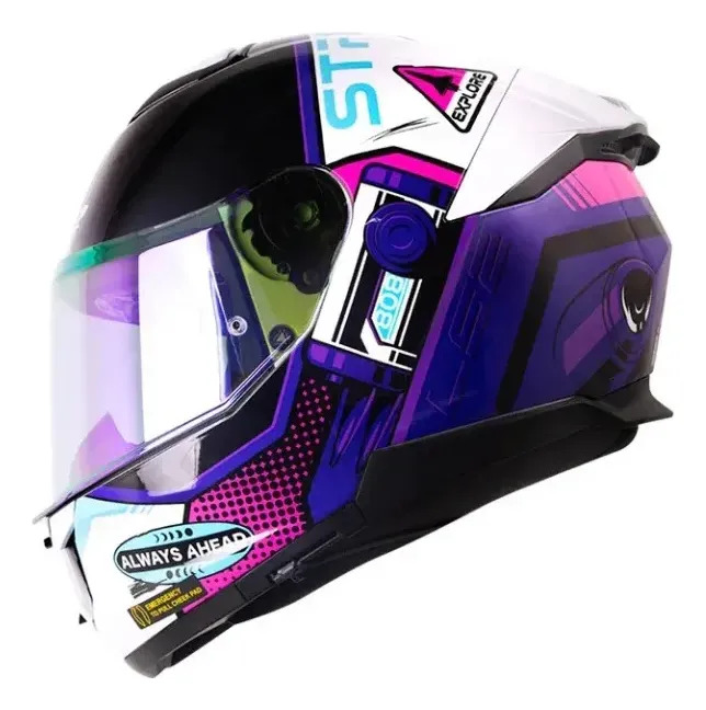 Casco Moto Integral Ls2 808 Stream 2 Rpm Blanco/rosa/violeta Moon Walk Perlado Xs