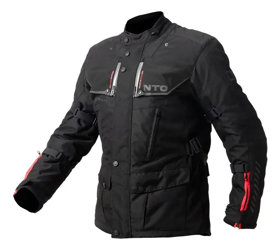 Campera Moto Hombre Nto Indiana Touring Con Protecciones Rpm Negro/rojo Cordura M