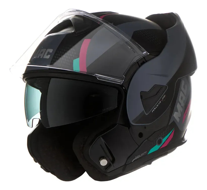Casco Moto Rebatible Mac Ff628 Eclipse Doble Visor Rpm Negro/gris/rosa Vartell Mate M