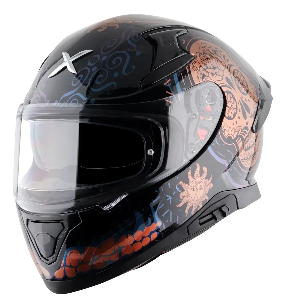 Casco Moto Integral Axor Apex Doble Visor Rpm Negro/dorado Trace Brillante Xl