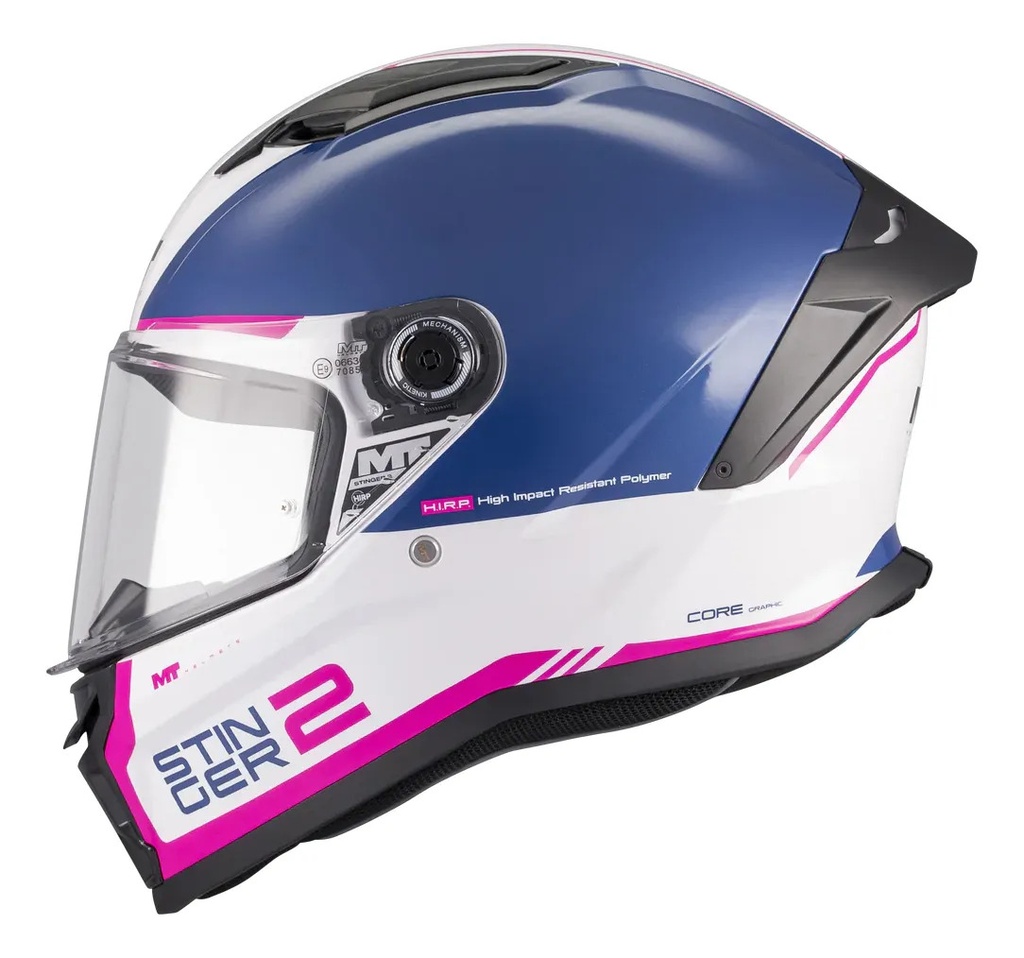 Casco Moto Integral Mt Stinger 2 Con Spoiler Rpm Blanco/azul/rosa Core A8 Brillante L