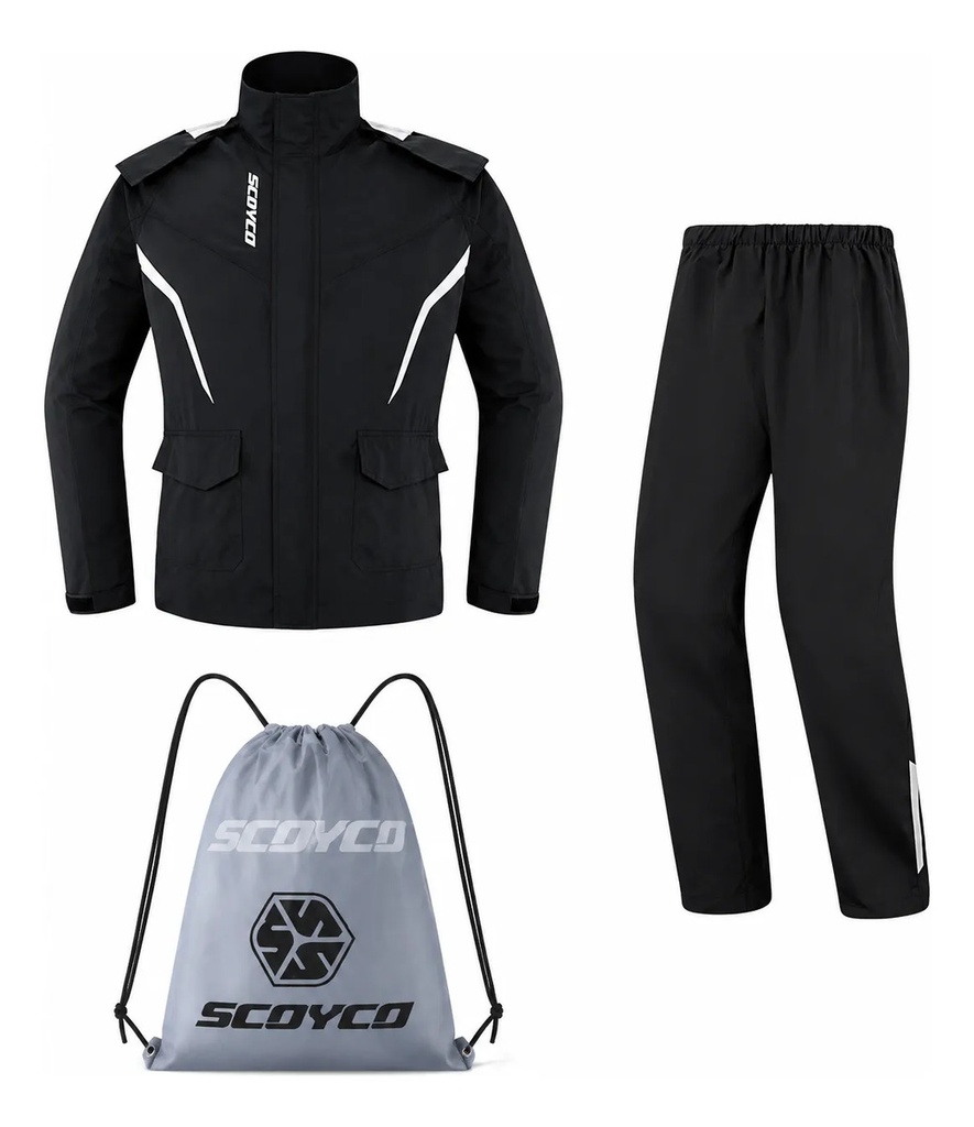 [RC10-2] Traje Lluvia Moto Scoyco Rc10-2 Reflectante Impermeable Rpm Negro Xl